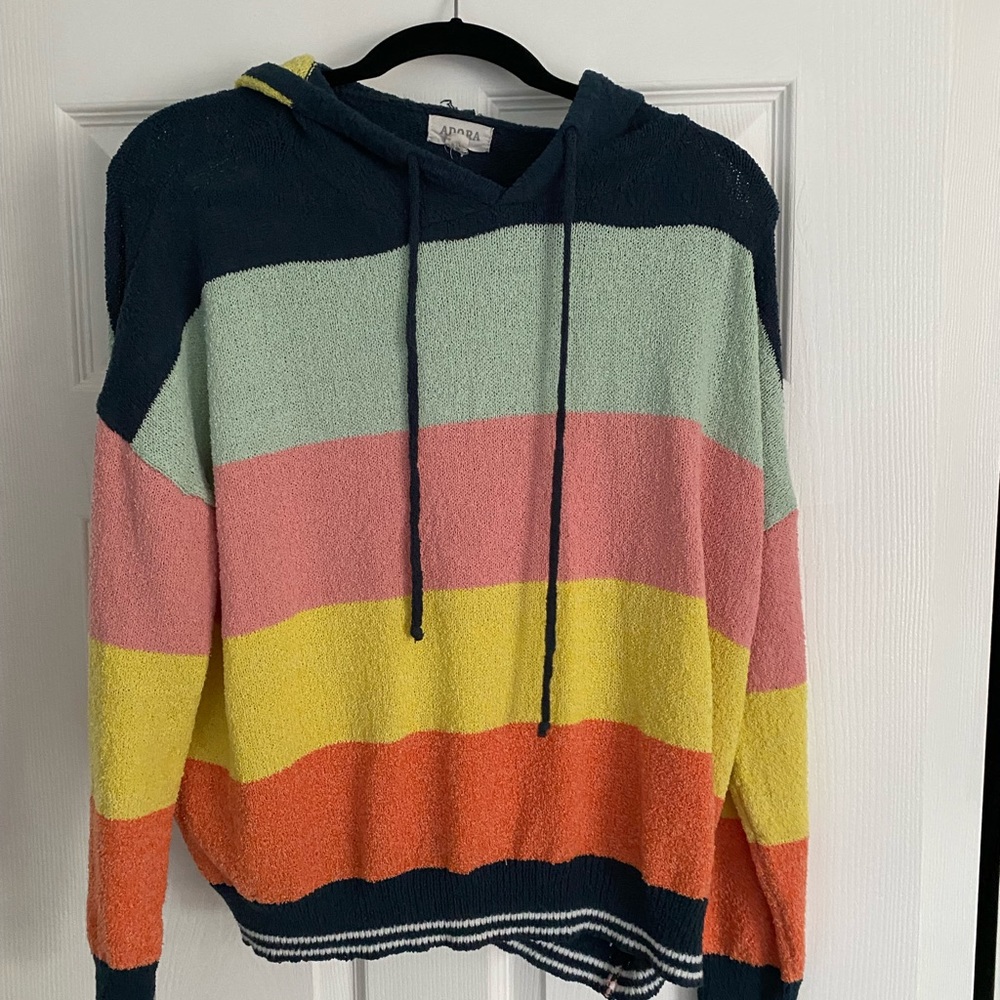 Colorful striped hoodie very soft and light fabric good for warmer weather large